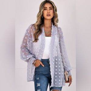 💫 Swiss Dot Smocked Cuff Open Front Sheer Top